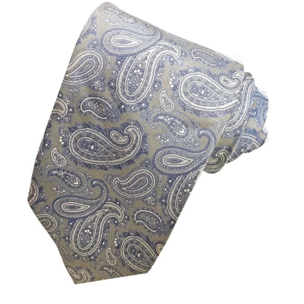 Vintage John Comfort Gray Blue Silk Paisley Necktie‎ Made in London England